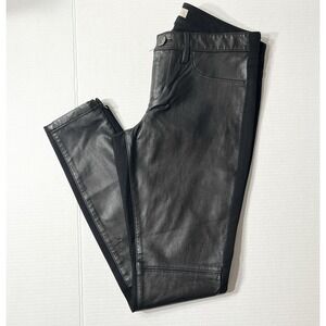 Banana Republic Faux Leather Front Pants Size 0 Black Sloan Fit Stretch Coquette